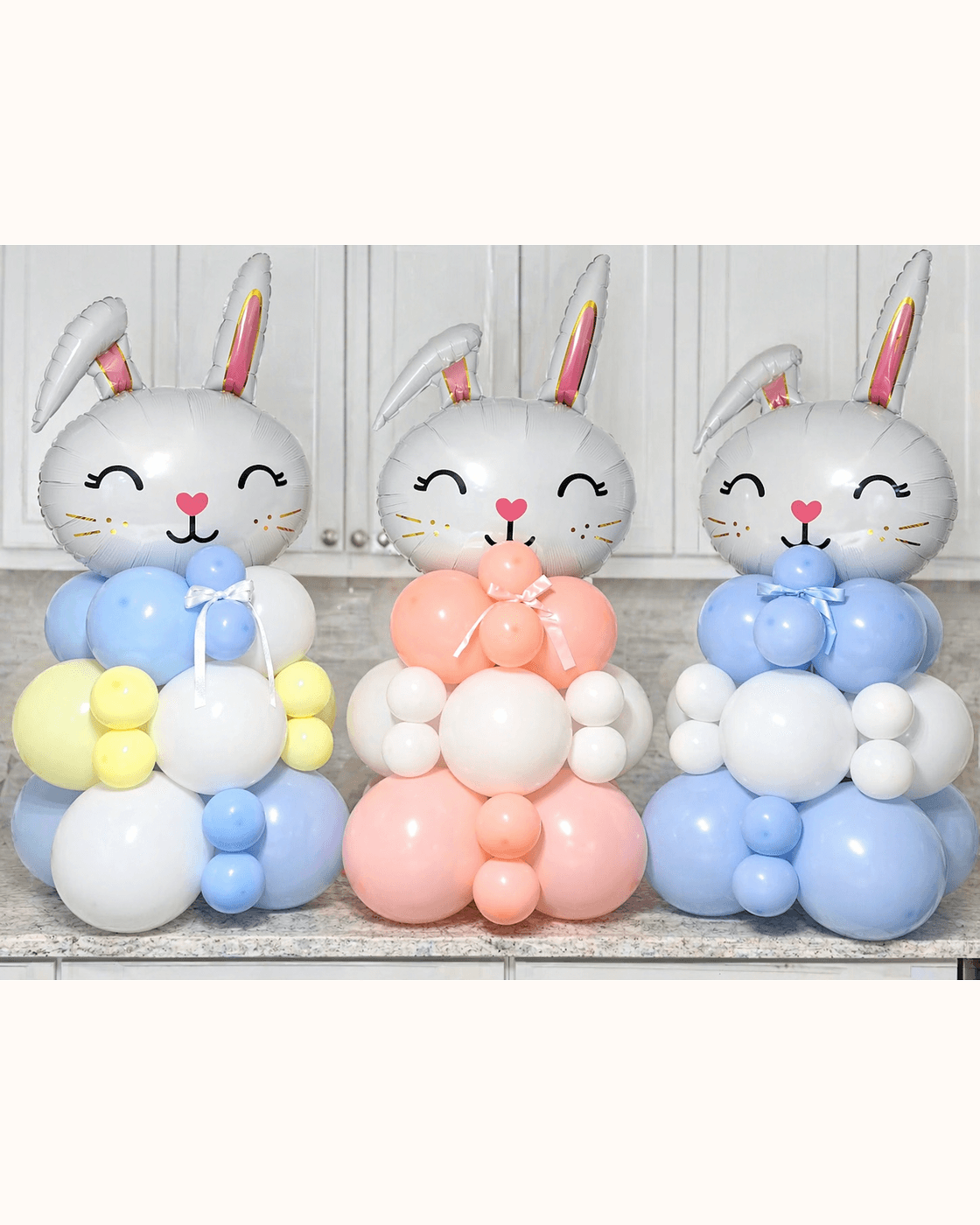 Pastel bunny balloon sculptures