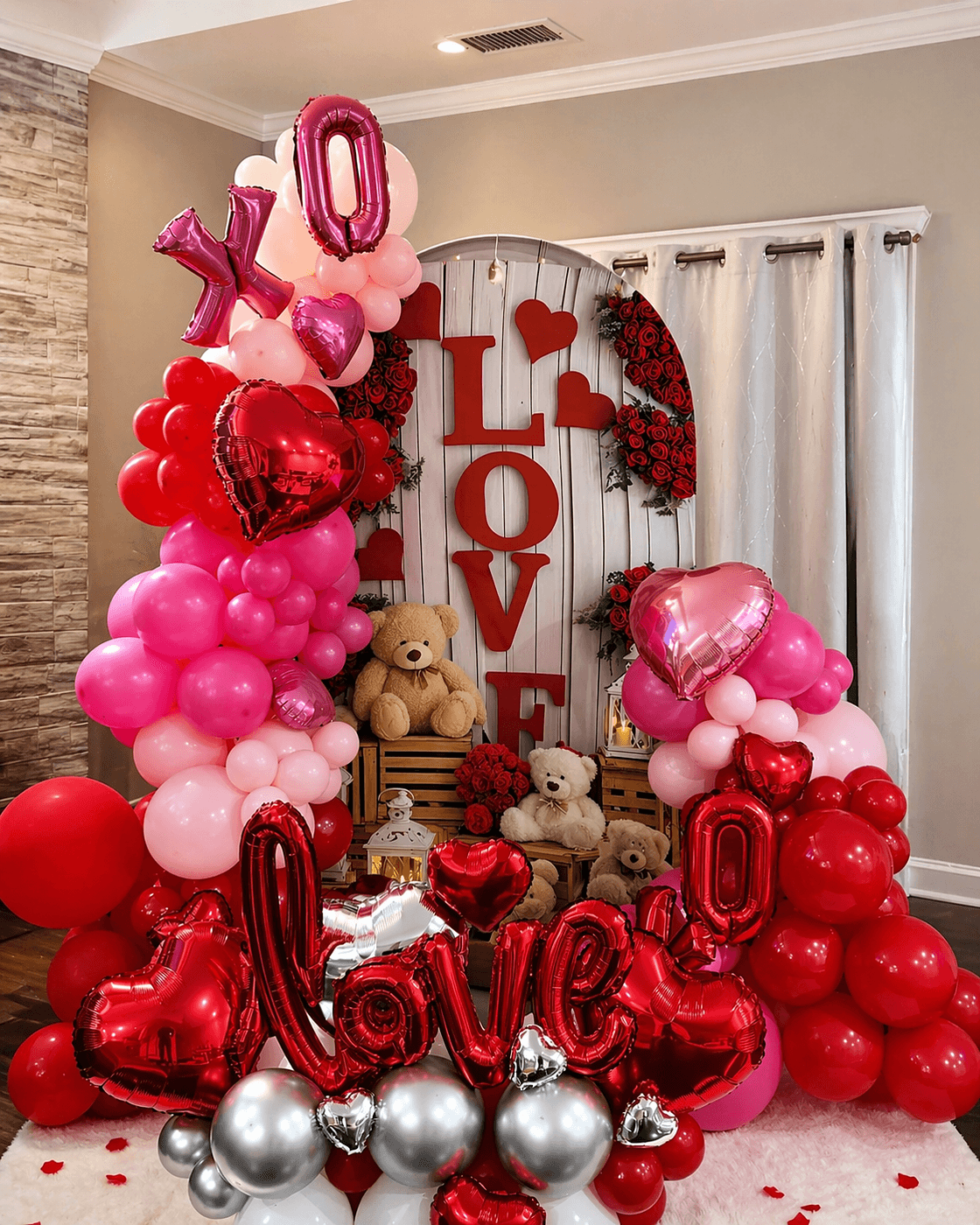 Romantic red and blush balloon backdrop