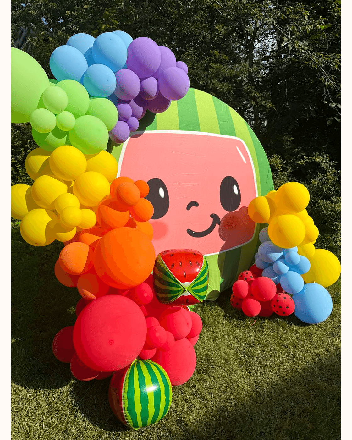 Watermelon themed birthday balloon backdrop