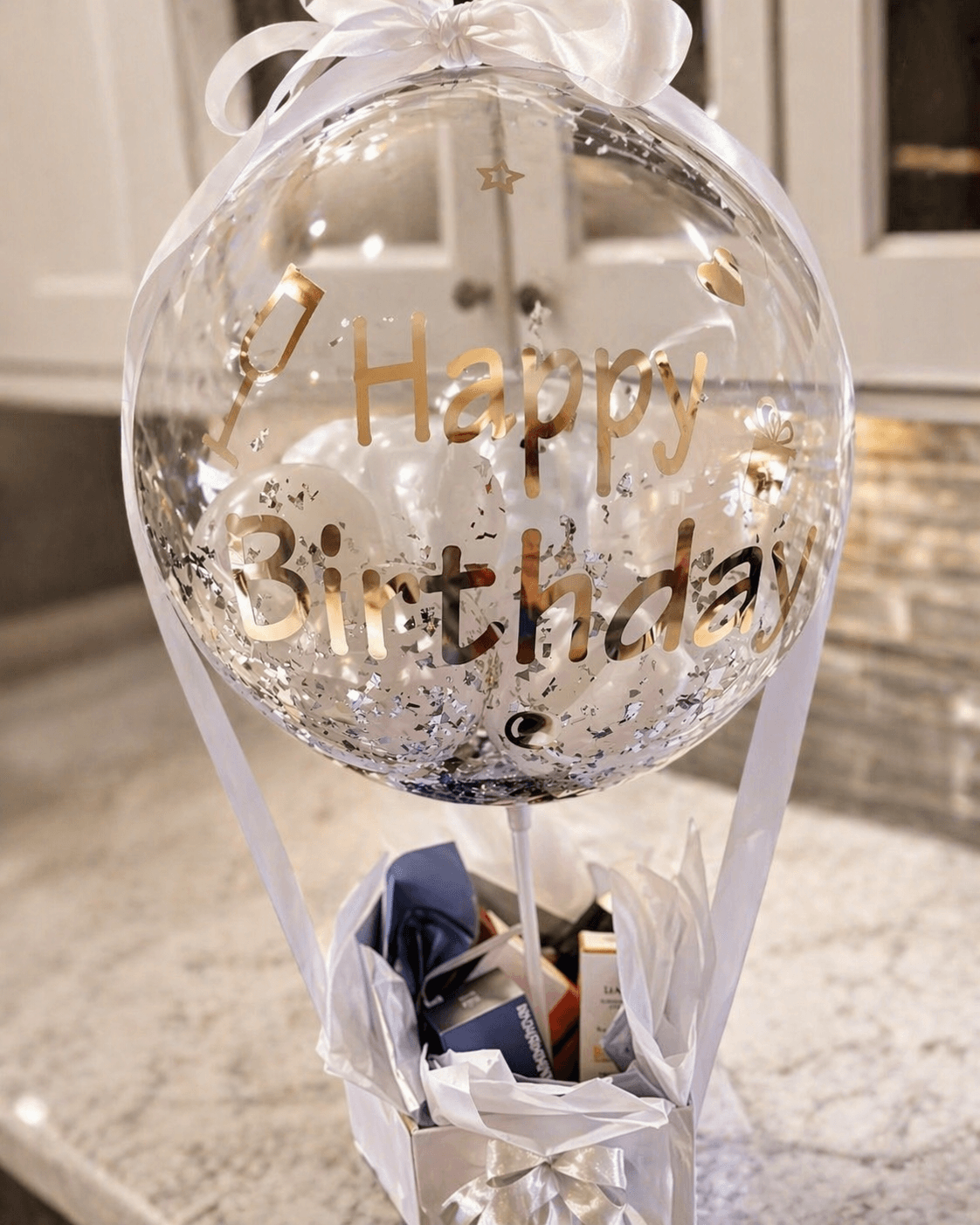 Personalized bubble balloon gift arrangement