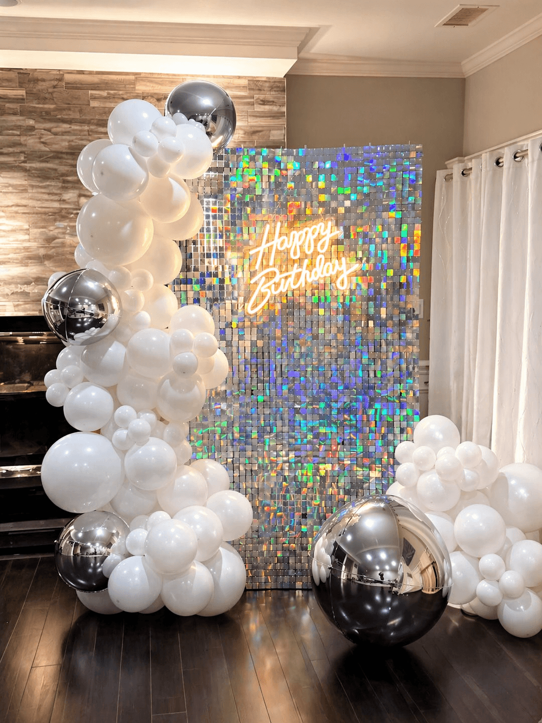 Polished shimmer wall birthday installation